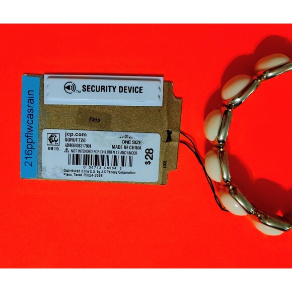 Monet Bangle Bracelet Eggshell Resin Gold Tone Metal Fashion Jewelry Stretchy x1 - Picture 4 of 11